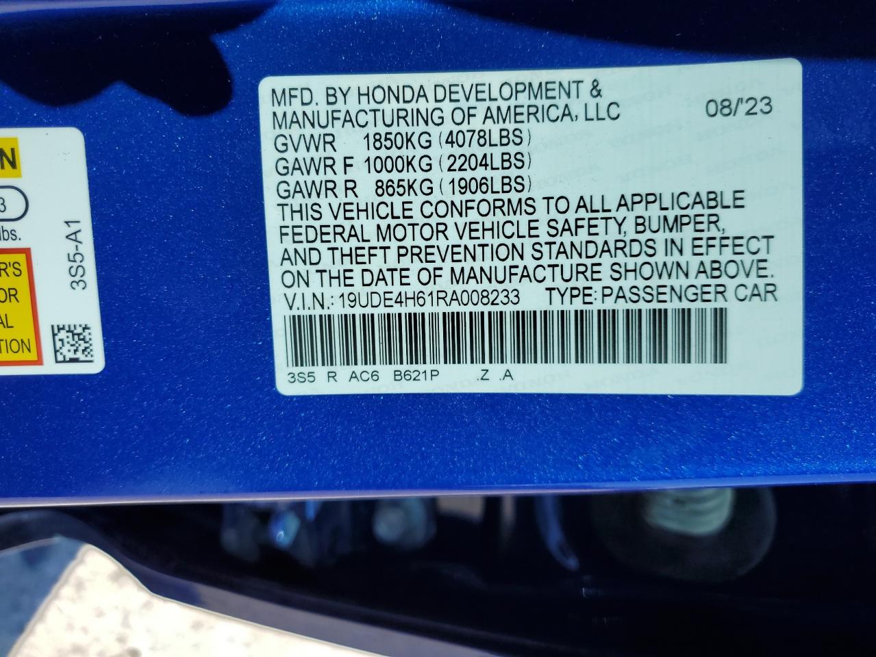 2024 ACURA INTEGRA A-SPEC TECH VIN:19UDE4H61RA008233