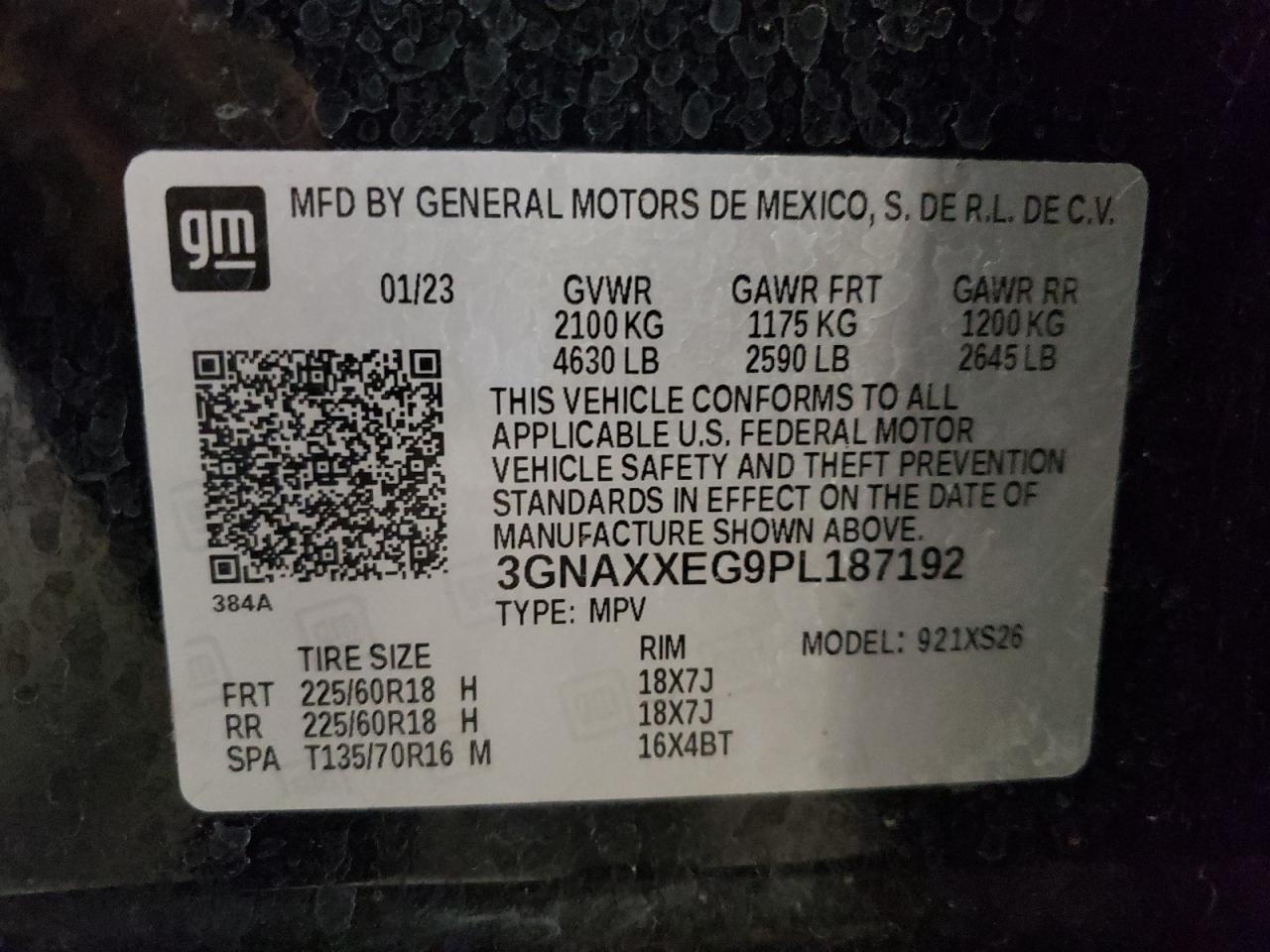 2023 CHEVROLET EQUINOX PREMIER VIN:3GNAXXEG9PL187192