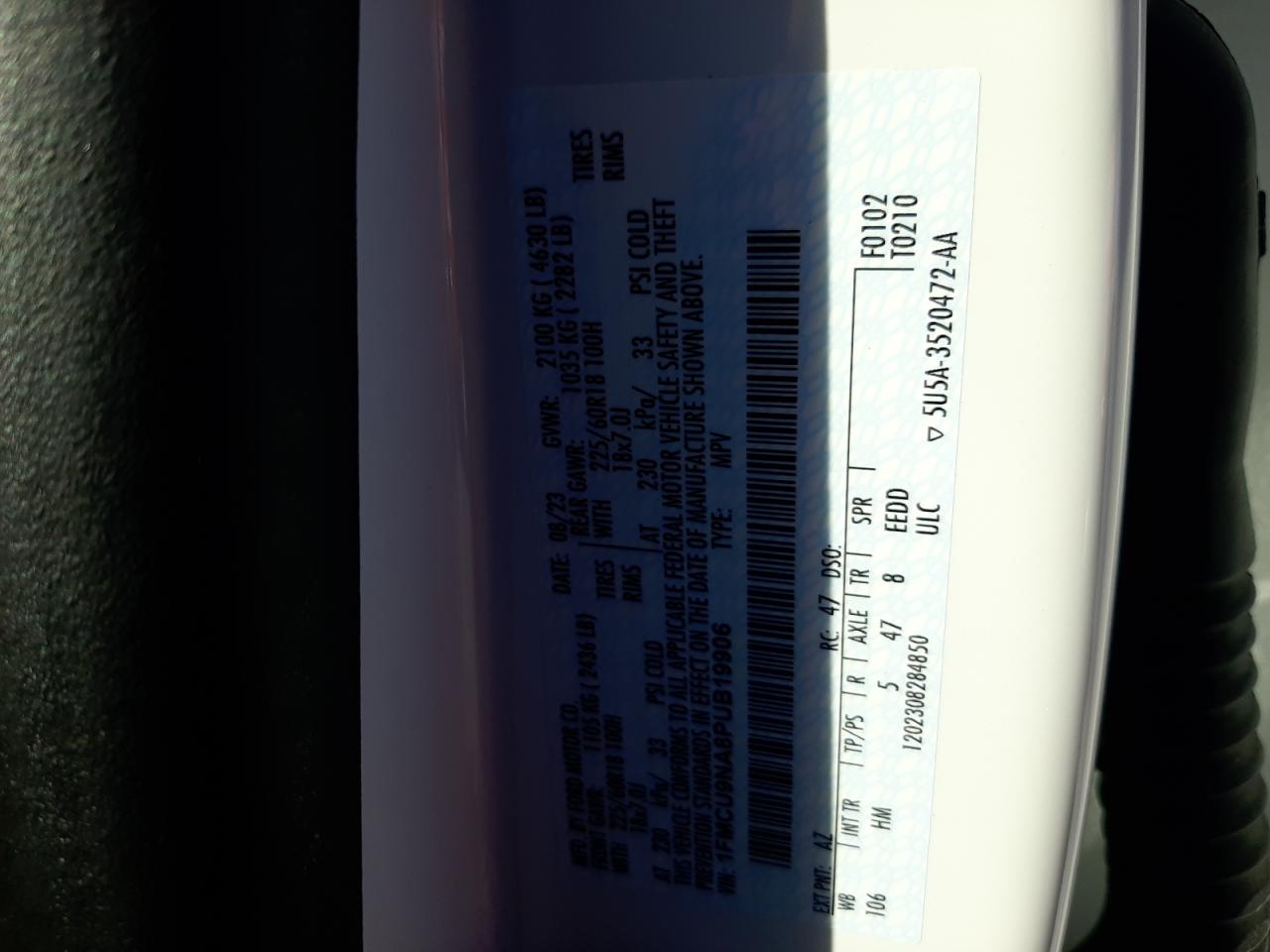 2023 FORD ESCAPE ST LINE SELECT VIN:1FMCU9NA8PUB19906