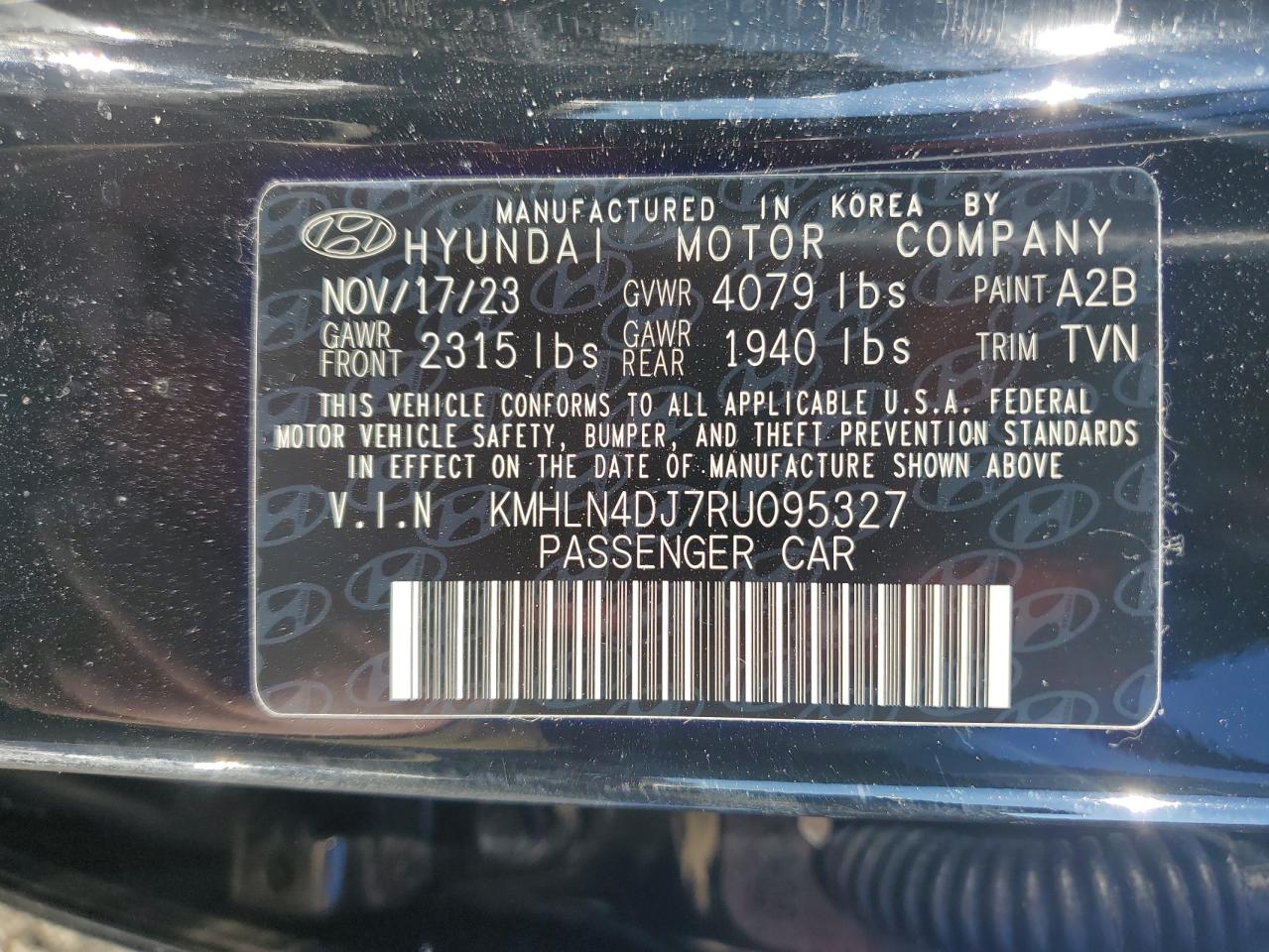 2024 HYUNDAI ELANTRA LIMITED VIN:KMHLN4DJ7RU095327
