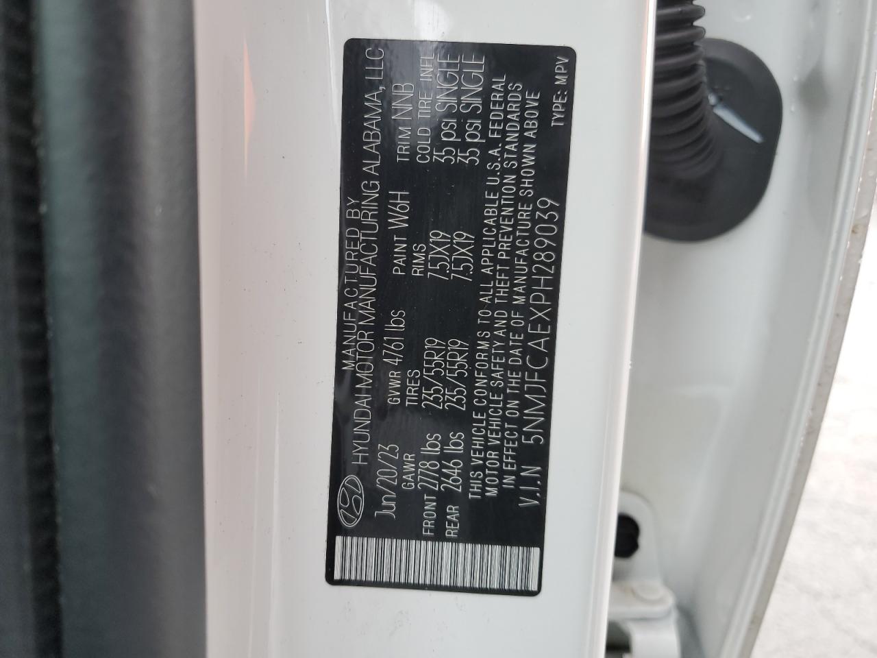 2023 HYUNDAI TUCSON SEL VIN:5NMJFCAEXPH289039