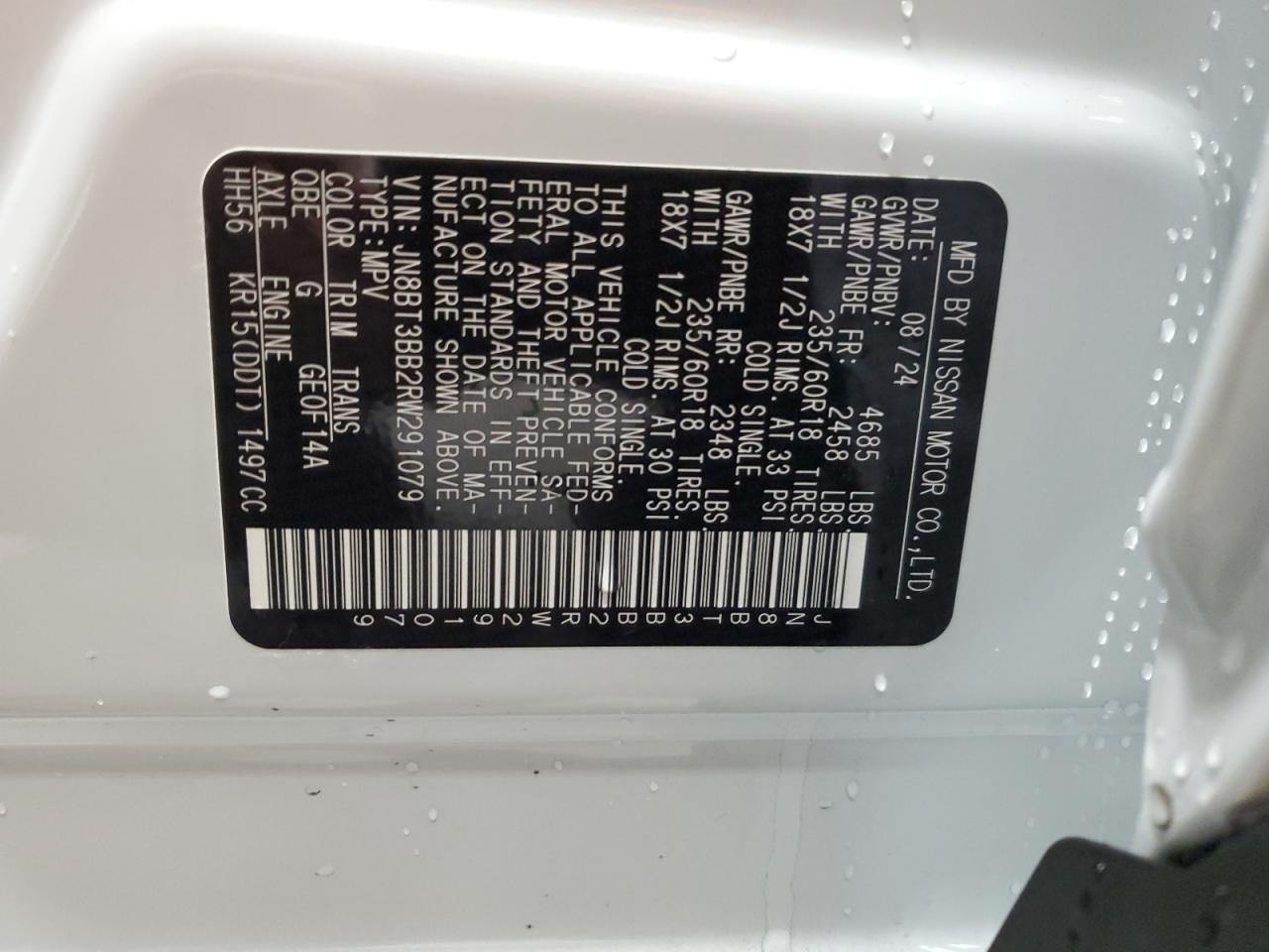 2024 NISSAN ROGUE SV VIN:JN8BT3BB2RW291079
