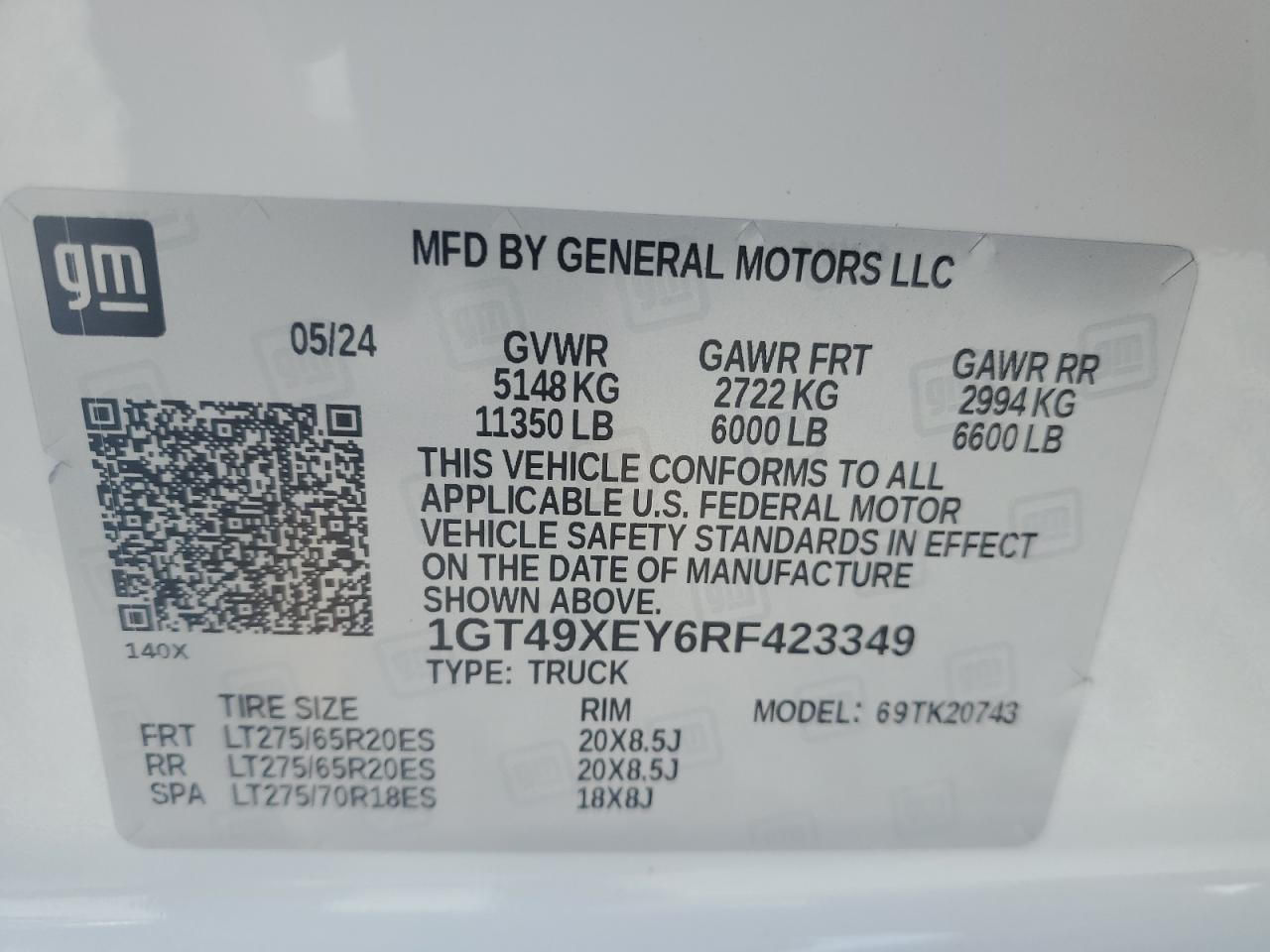 2024 GMC SIERRA K2500 DENALI ULTIMATE VIN:1GT49XEY6RF423349