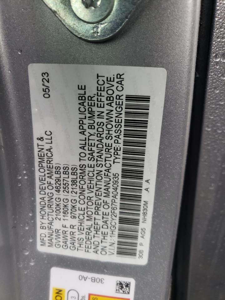 2023 HONDA ACCORD HYBRID EXL VIN:1HGCY2F67PA040935