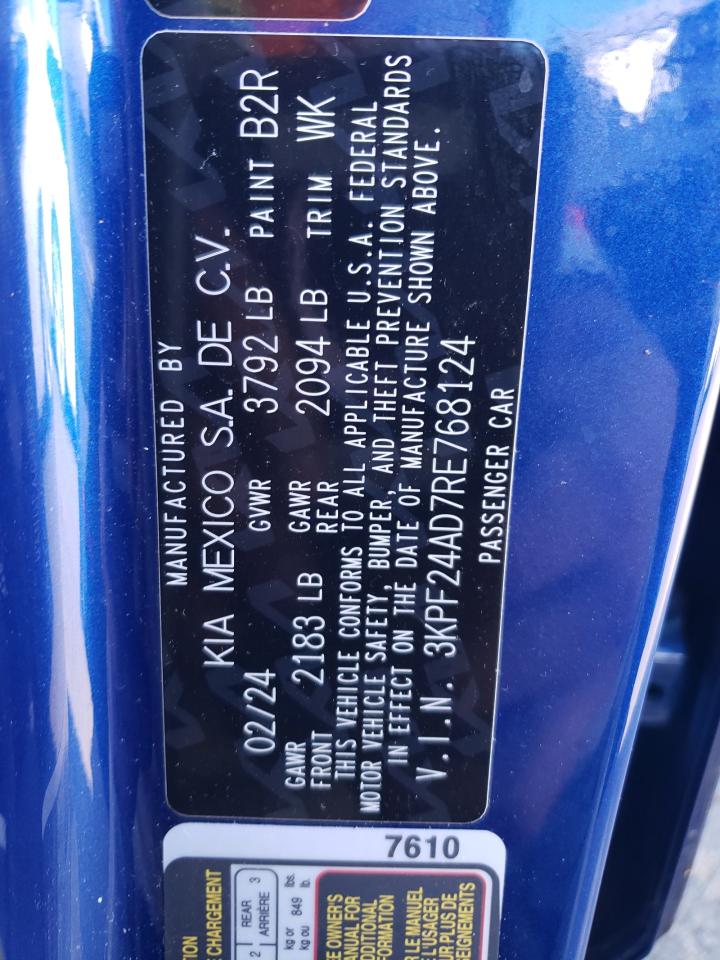 2024 KIA FORTE LX VIN:3KPF24AD7RE768124