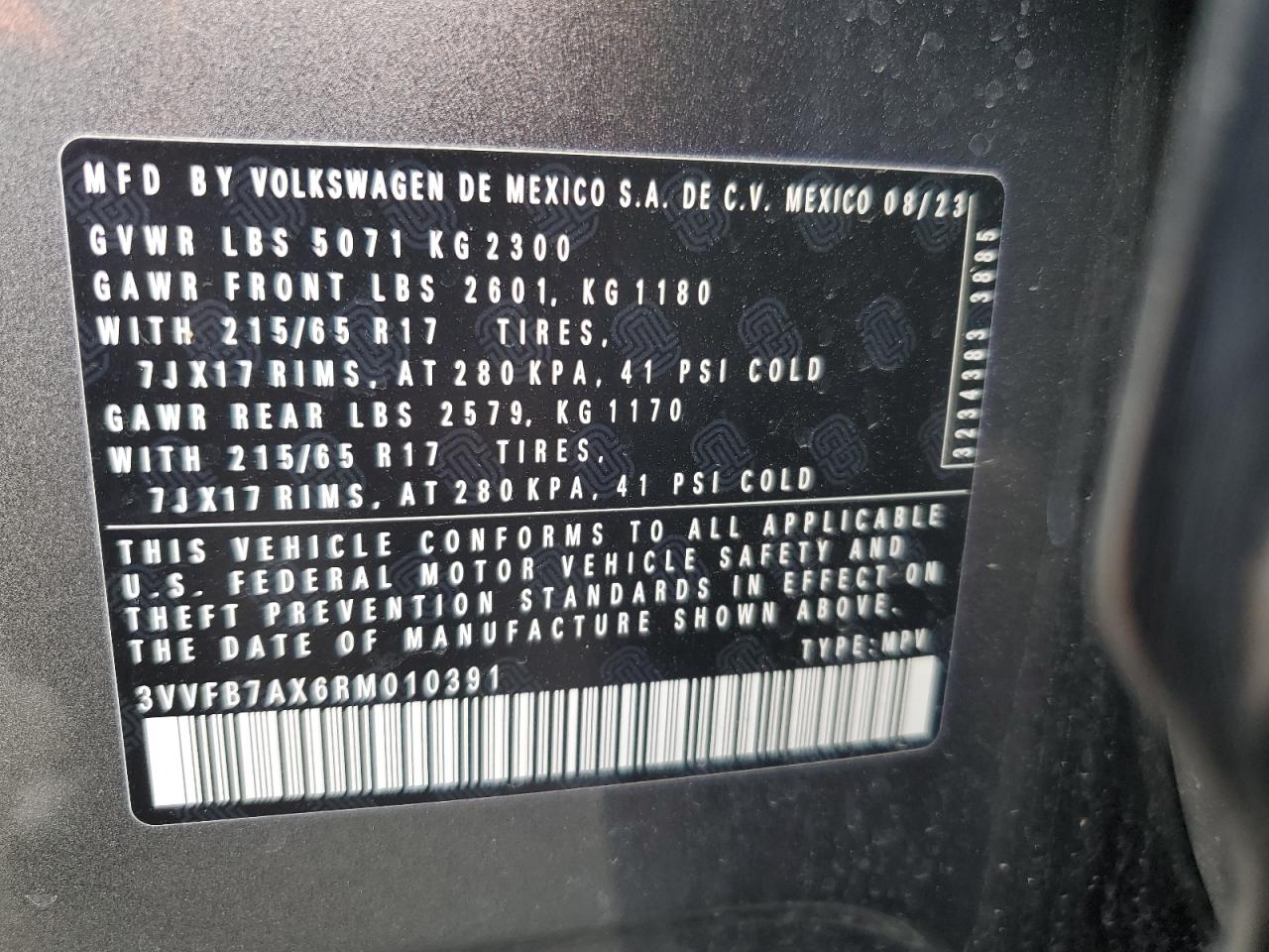 2024 VOLKSWAGEN TIGUAN S VIN:3VVFB7AX6RM010391