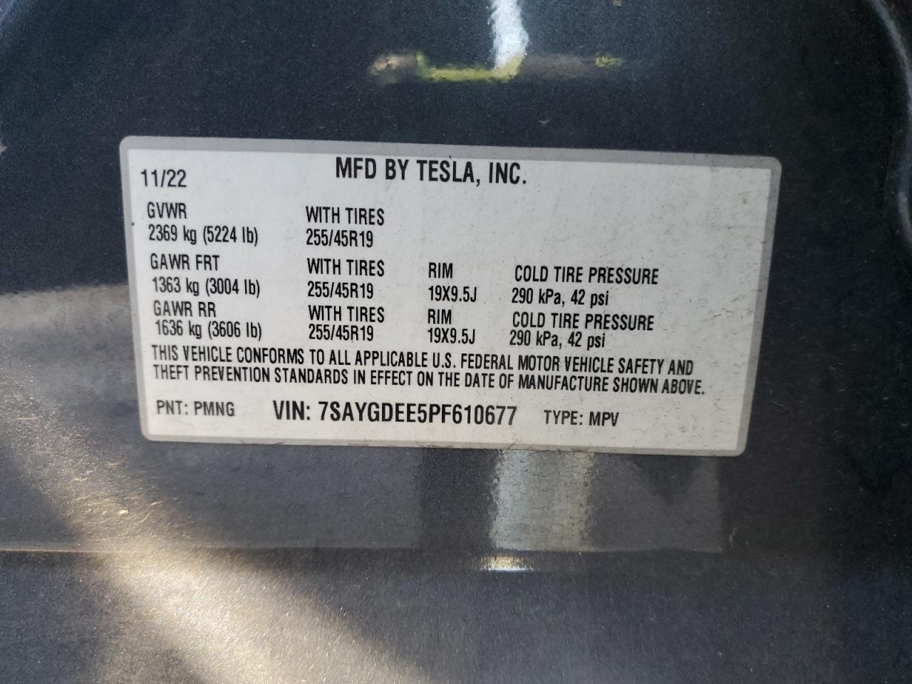 2023 TESLA MODEL Y  VIN:7SAYGDEE5PF610677