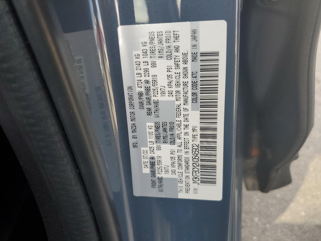 2022 MAZDA CX-5 PREFERRED VIN:JM3KFBCM2N0646902