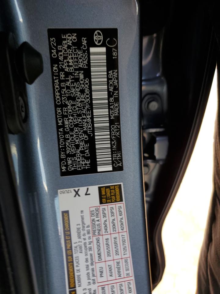 2023 TOYOTA COROLLA LE VIN:JTDB4MEE7P3008906