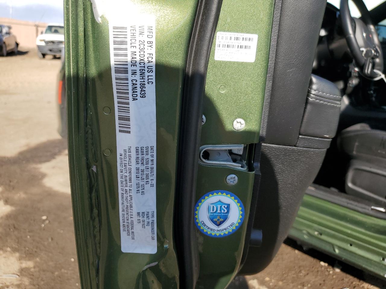 2022 DODGE CHARGER R/T VIN:2C3CDXCT6NH186439