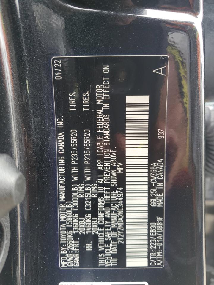 2022 LEXUS RX 350 F SPORT VIN:2T2YZMDA2NC344974