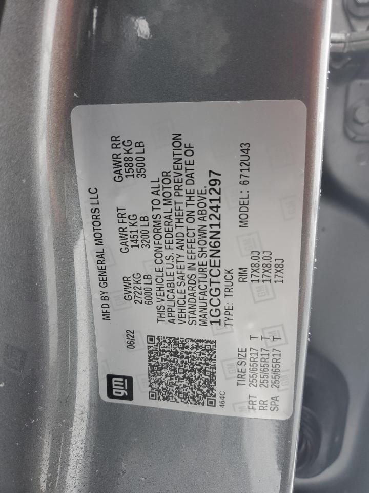 2022 CHEVROLET COLORADO LT VIN:1GCGTCEN6N1241297