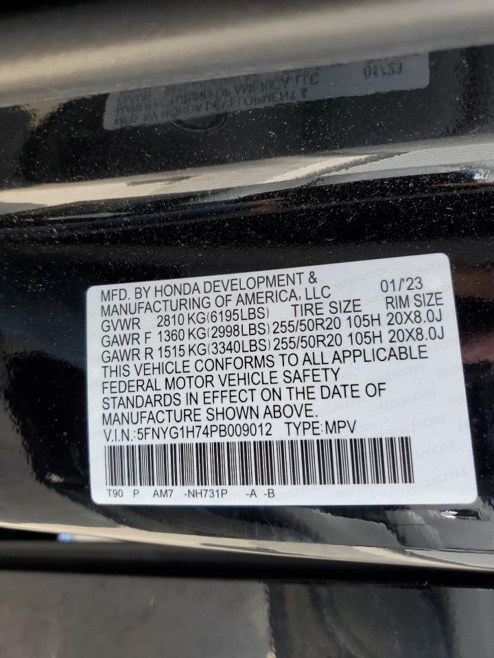 2023 HONDA PILOT TOURING VIN:5FNYG1H74PB009012