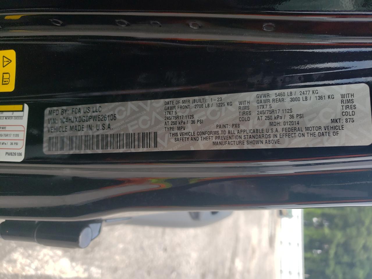 2023 JEEP WRANGLER SPORT VIN:1C4HJXDG0PW626106