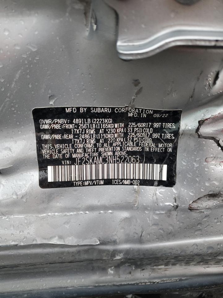 2022 SUBARU FORESTER WILDERNESS VIN:JF2SKAMC3NH522063