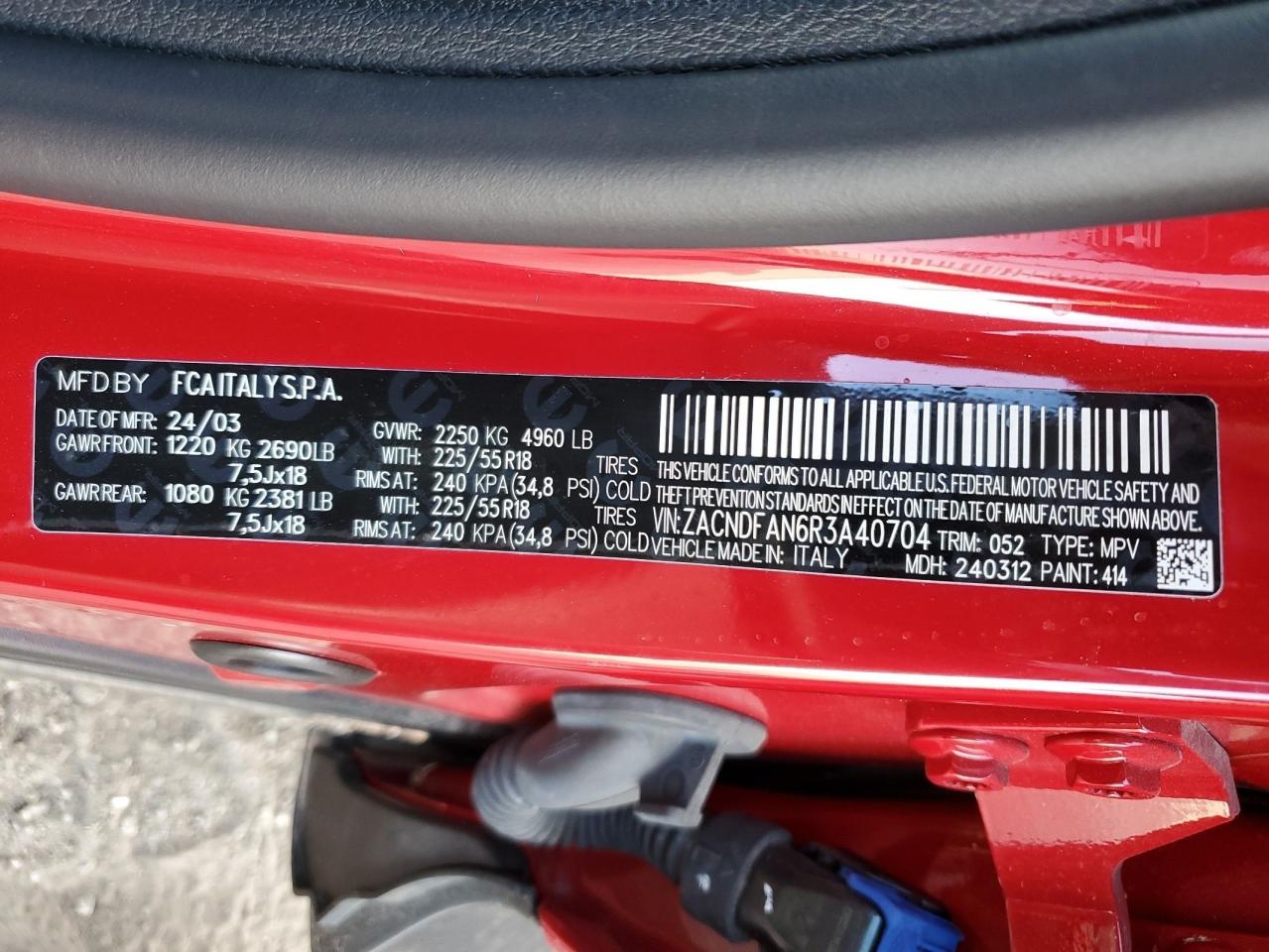 2024 DODGE HORNET GT VIN:ZACNDFAN6R3A40704