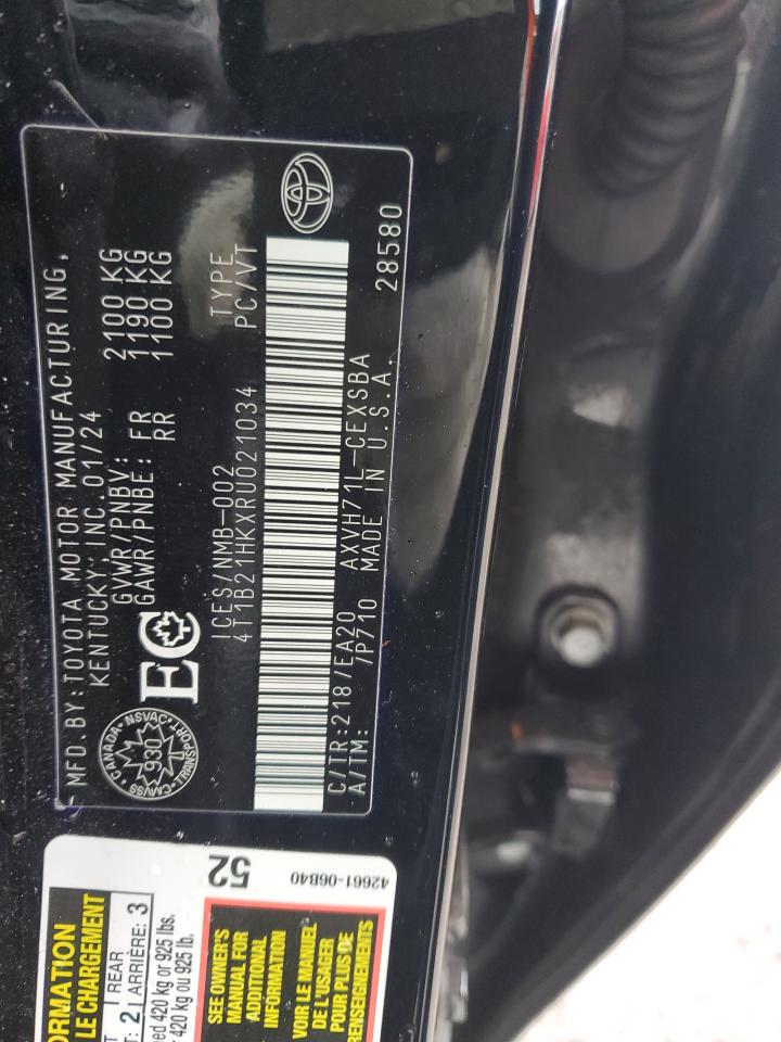 2024 TOYOTA CAMRY XLE VIN:4T1B21HKXRU021034