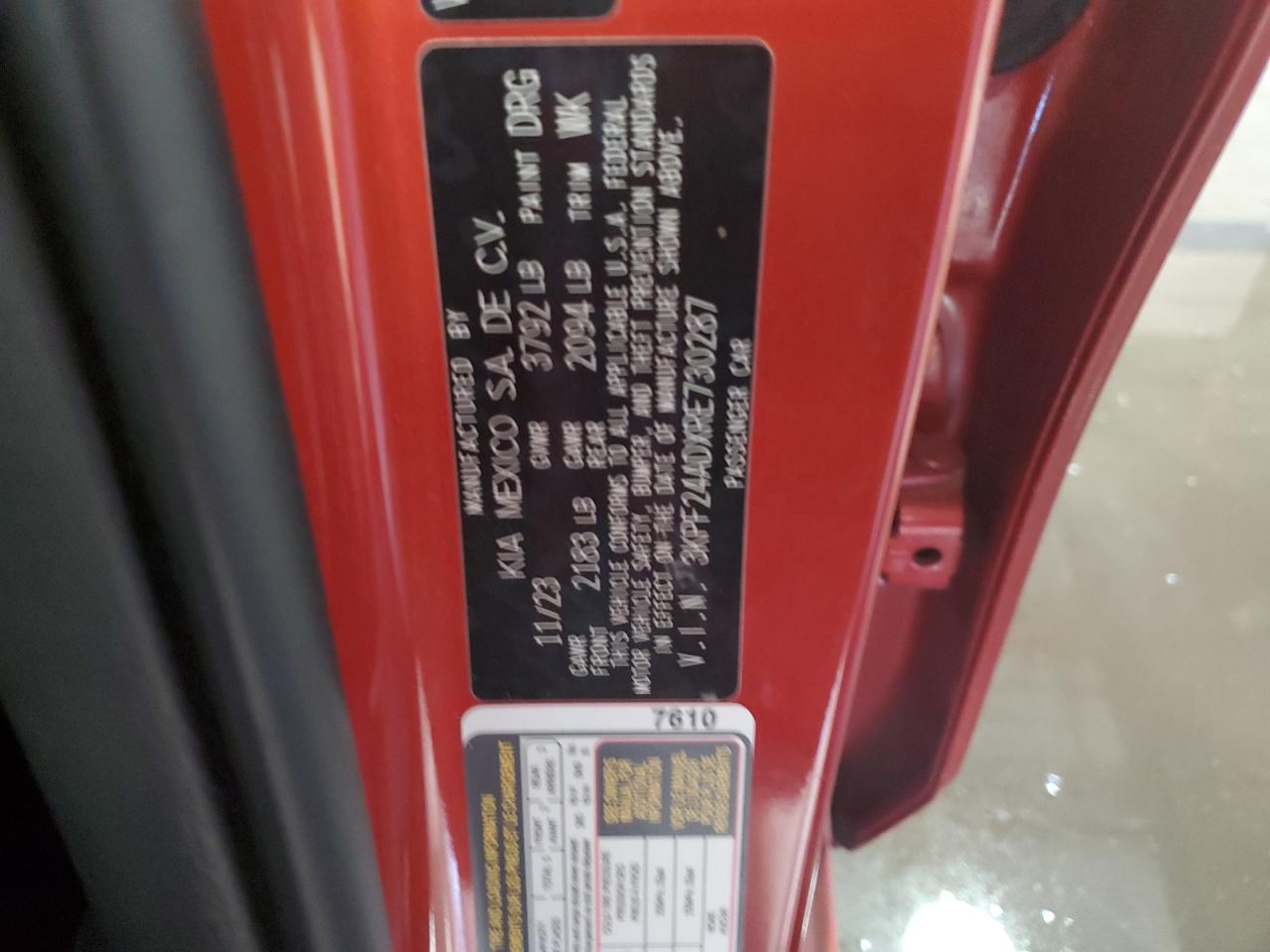 2024 KIA FORTE LX VIN:3KPF24ADXRE730287