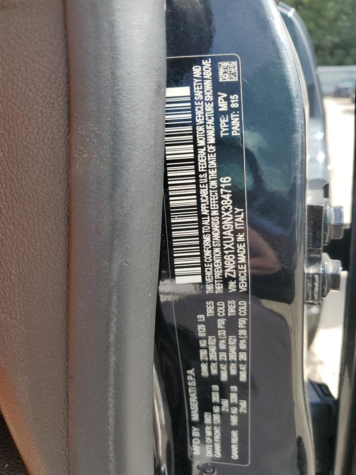 2022 MASERATI LEVANTE BASE VIN:ZN661XUA9NX384716