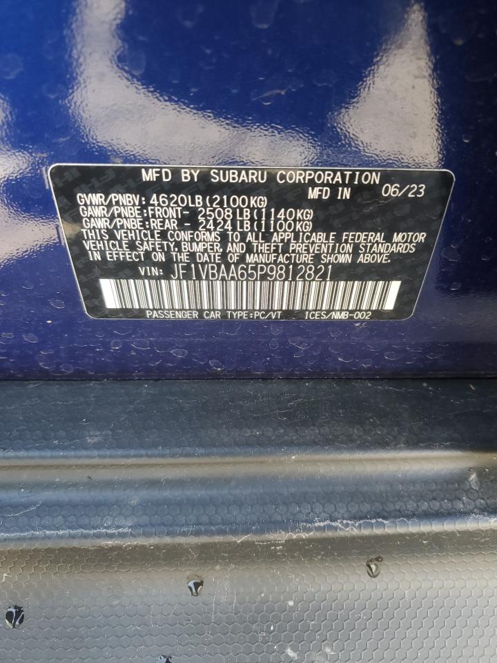 2023 SUBARU WRX  VIN:JF1VBAA65P9812821