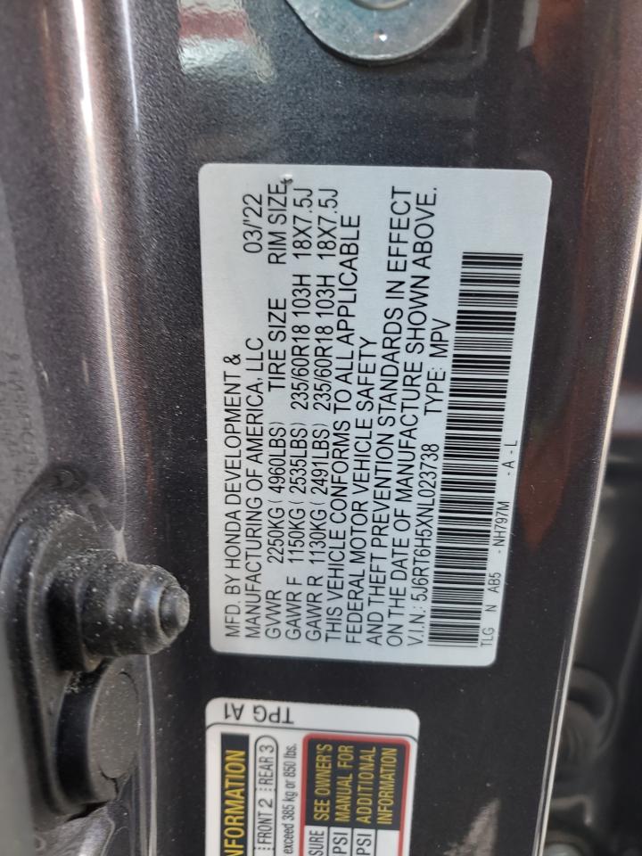 2022 HONDA CR-V EX VIN:5J6RT6H5XNL023738