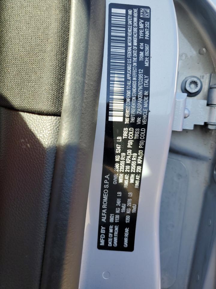 2022 ALFA ROMEO STELVIO TI VIN:ZASPAKBN7N7D29512