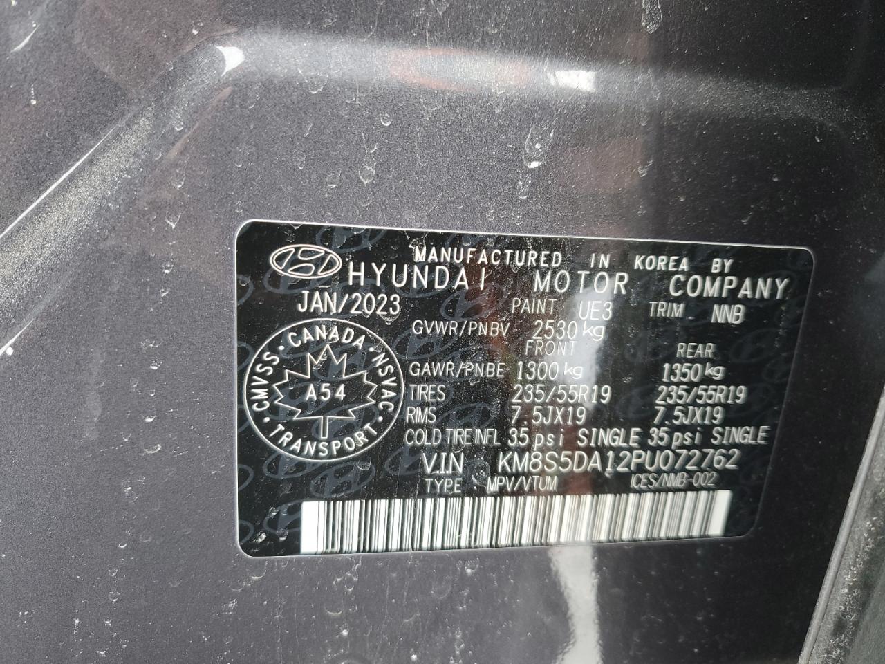 2023 HYUNDAI SANTA FE LIMITED VIN:KM8S5DA12PU072762