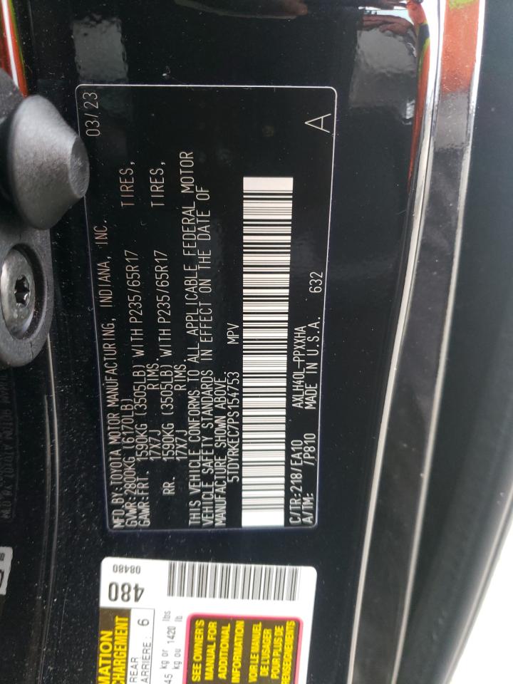 2023 TOYOTA SIENNA XLE VIN:5TDYRKEC7PS154753