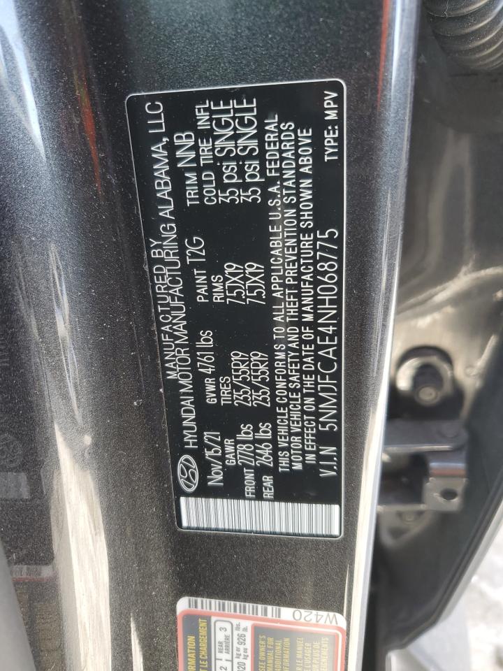 2022 HYUNDAI TUCSON SEL VIN:5NMJFCAE4NH068775