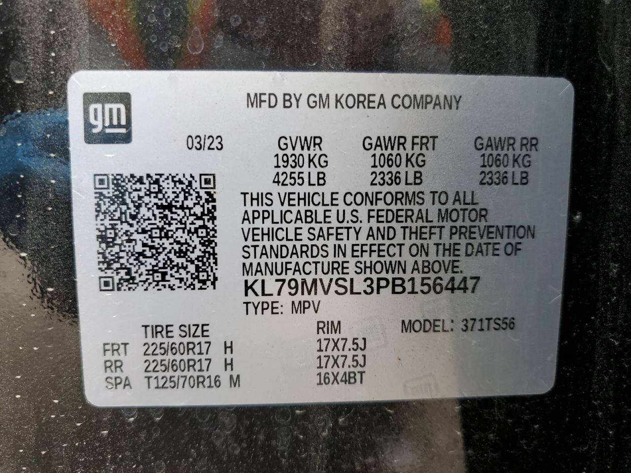 2023 CHEVROLET TRAILBLAZER ACTIV VIN:KL79MVSL3PB156447