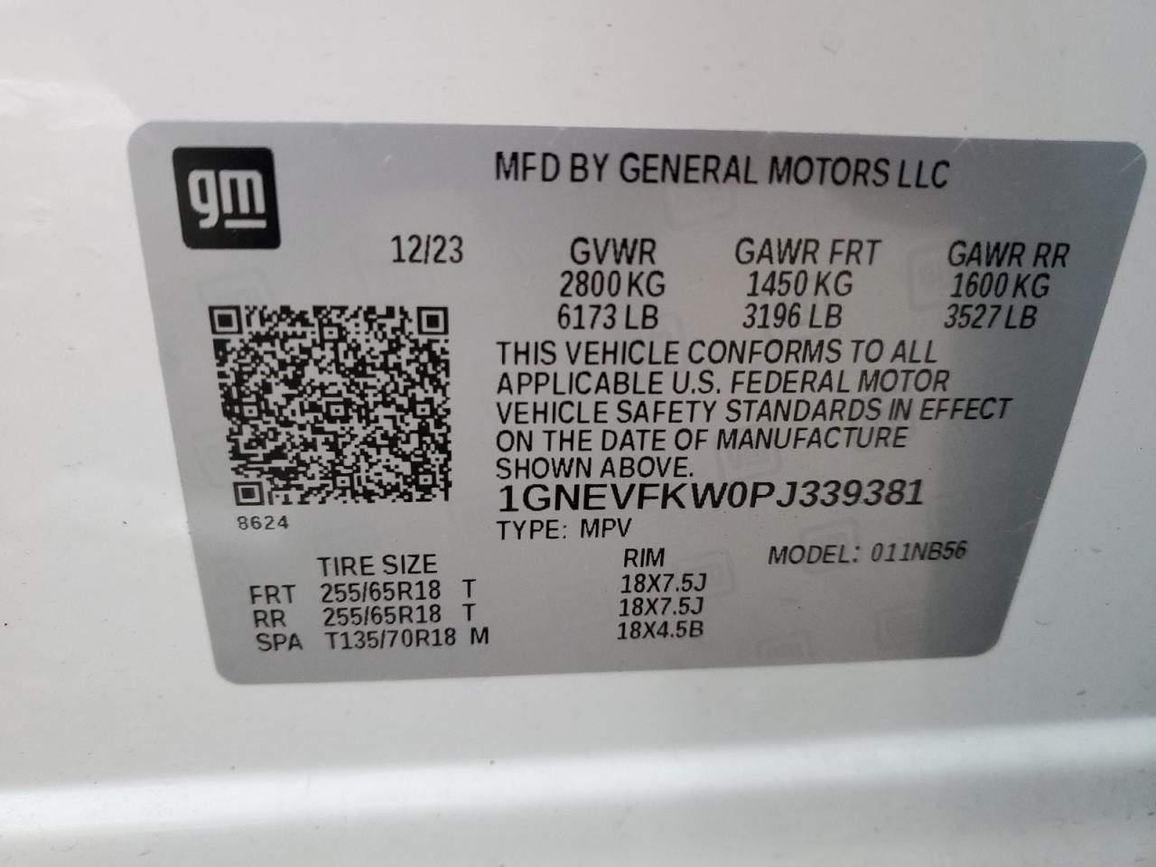 2023 CHEVROLET TRAVERSE LS VIN:1GNEVFKW0PJ339381