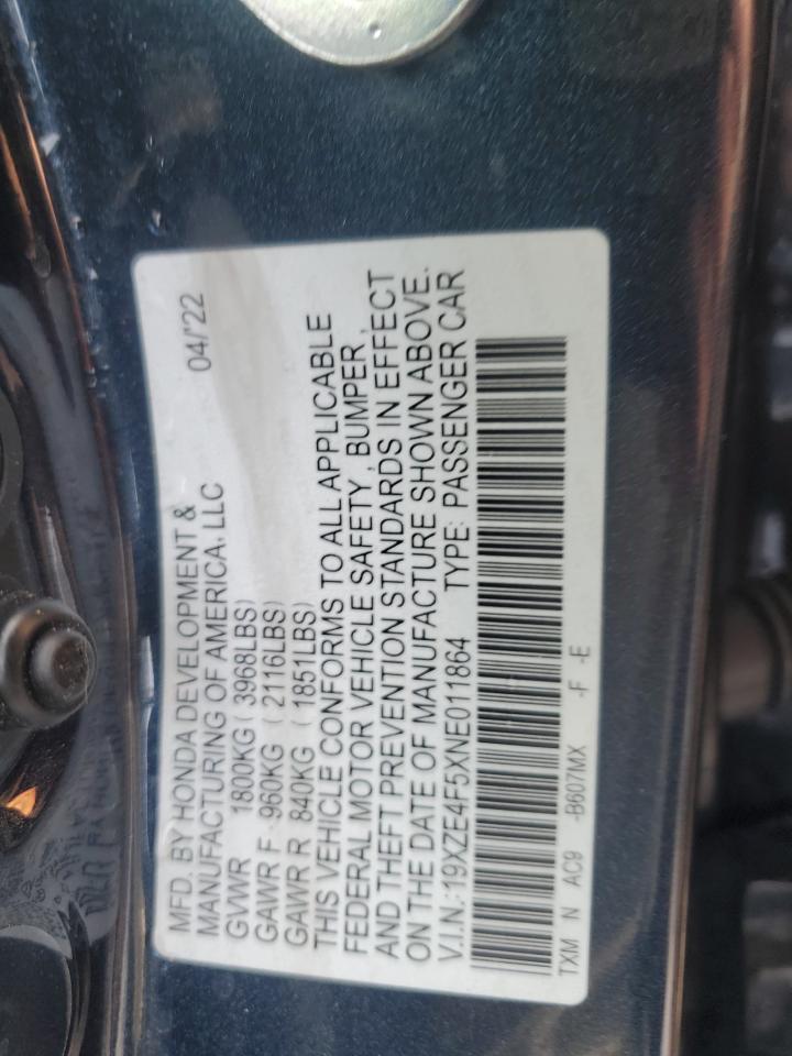 2022 HONDA INSIGHT EX VIN:19XZE4F5XNE011864