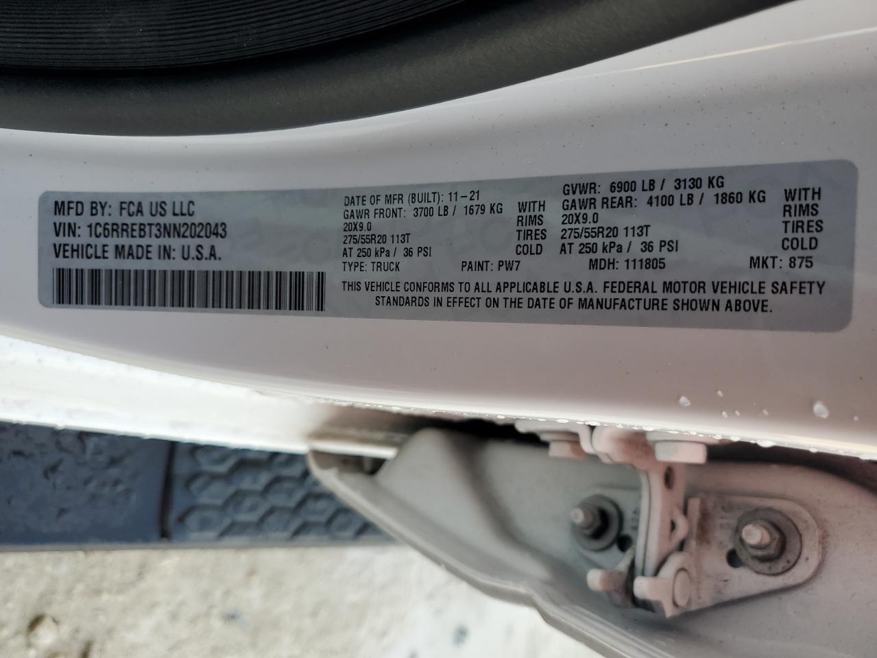 2022 RAM 1500 BIG HORN/LONE STAR VIN:1C6RREBT3NN202043