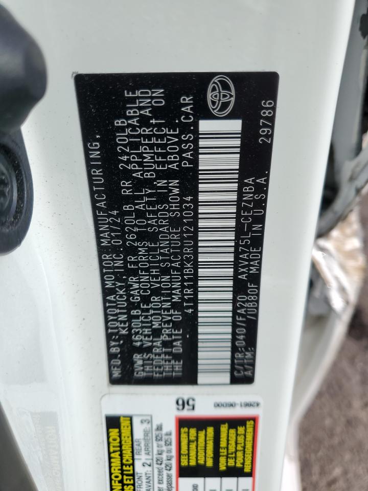 2024 TOYOTA CAMRY LE VIN:4T1R11BK3RU121034