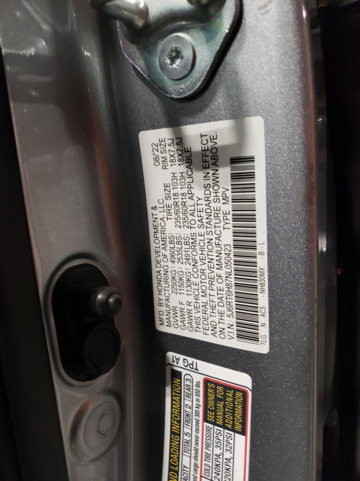 2022 HONDA CR-V EXL VIN:5J6RT6H87NL050423