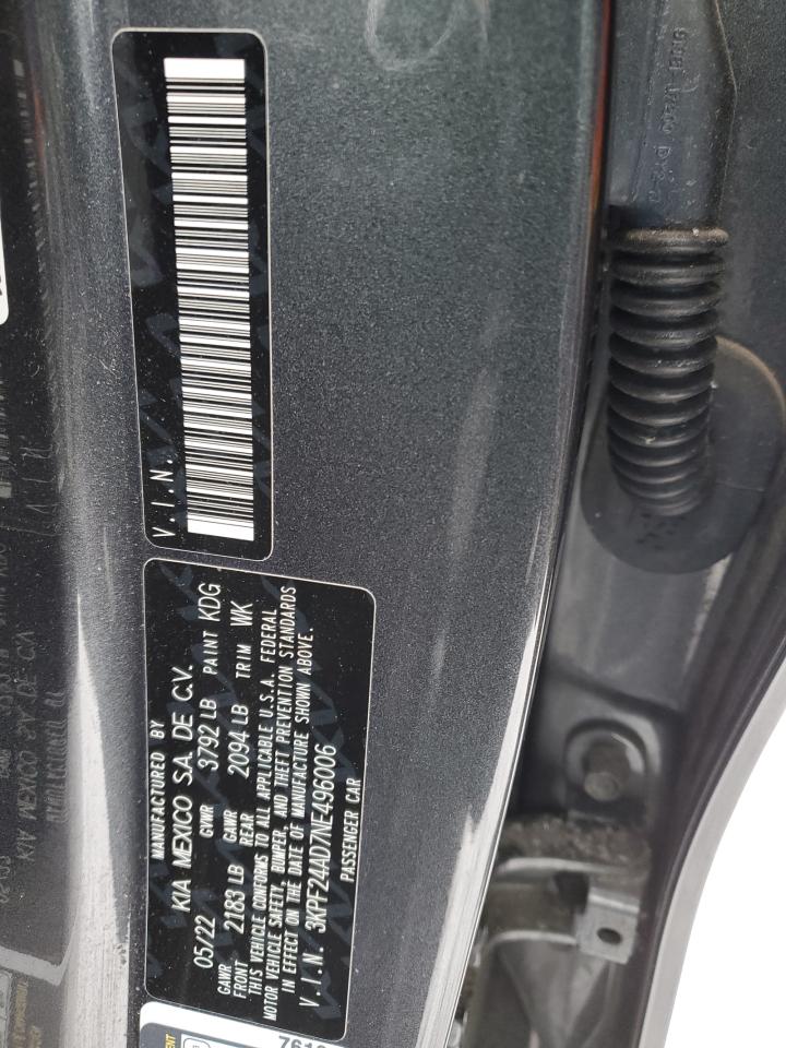 2022 KIA FORTE FE VIN:3KPF24AD7NE496006