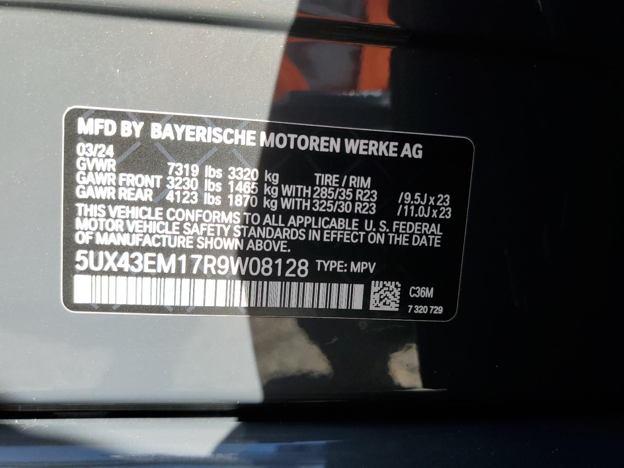 2024 BMW X7 ALPINA XB7 VIN:5UX43EM17R9W08128