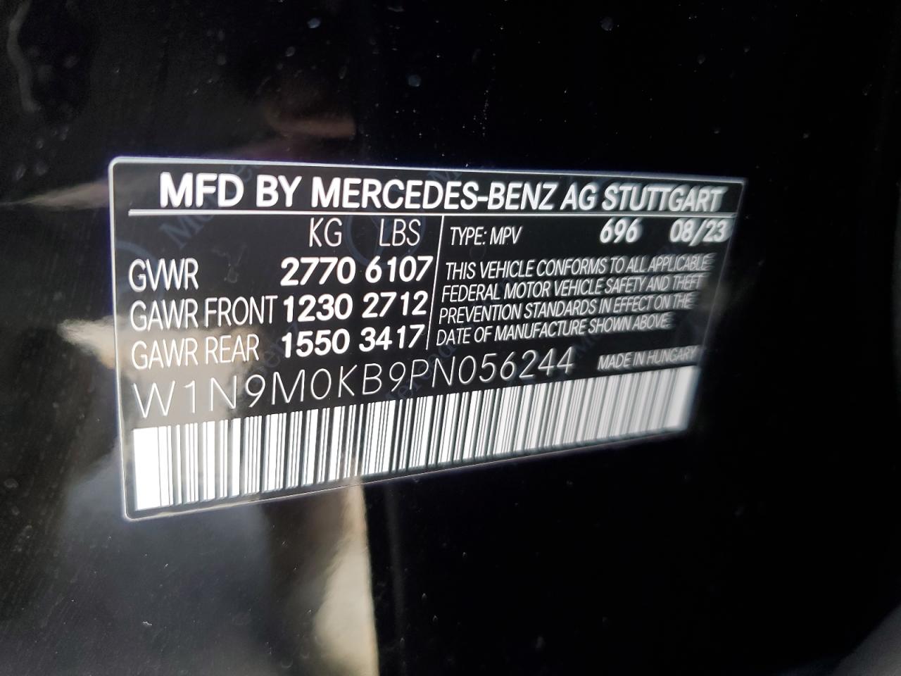 2023 MERCEDES-BENZ EQB 300 4MATIC VIN:W1N9M0KB9PN056244