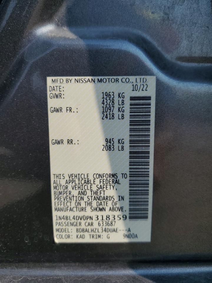 2023 NISSAN ALTIMA SV VIN:1N4BL4DV0PN318359