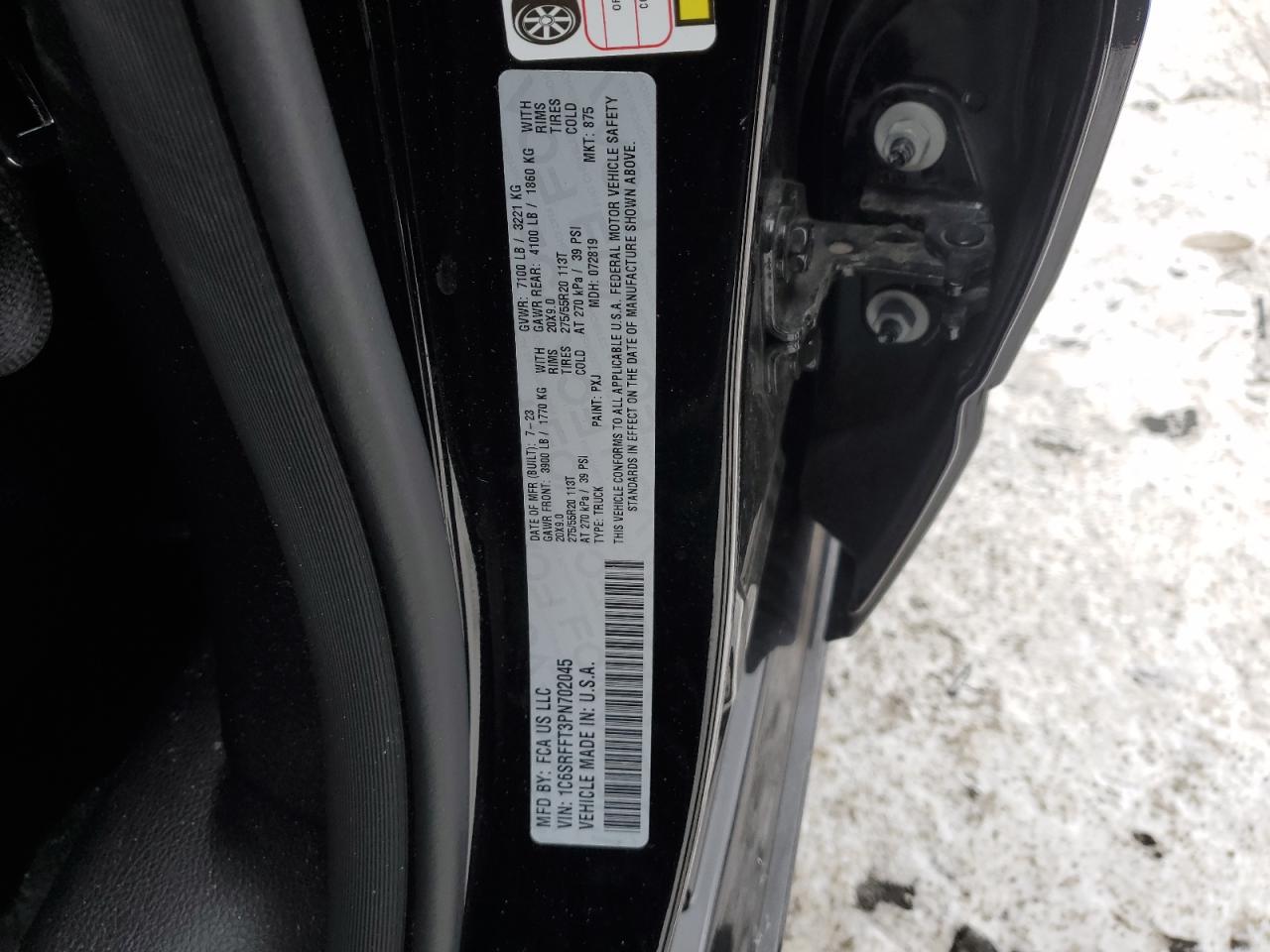 2023 RAM 1500 BIG HORN/LONE STAR VIN:1C6SRFFT3PN702045