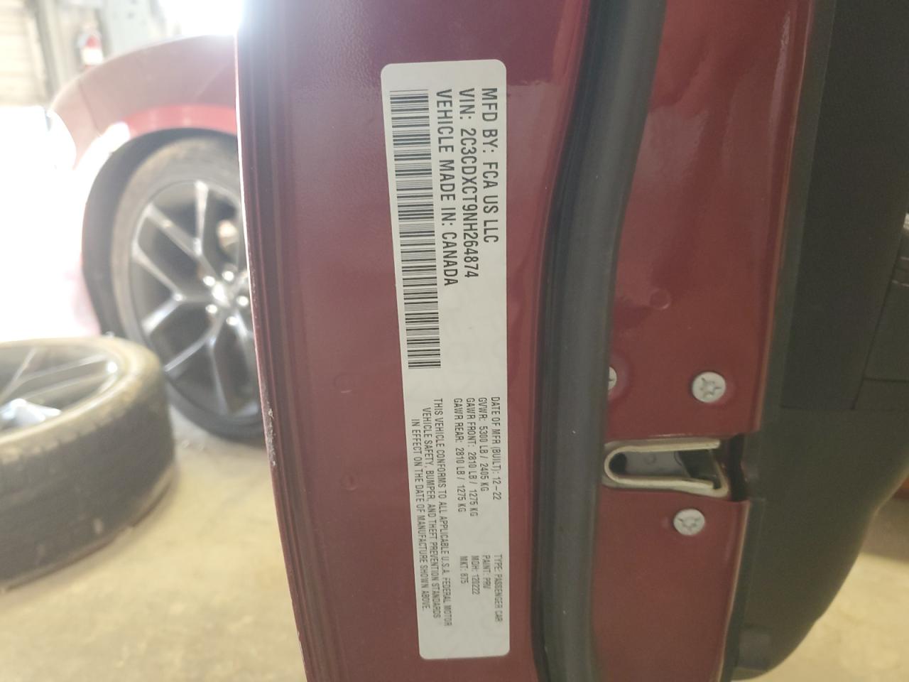 2022 DODGE CHARGER R/T VIN:2C3CDXCT9NH264874