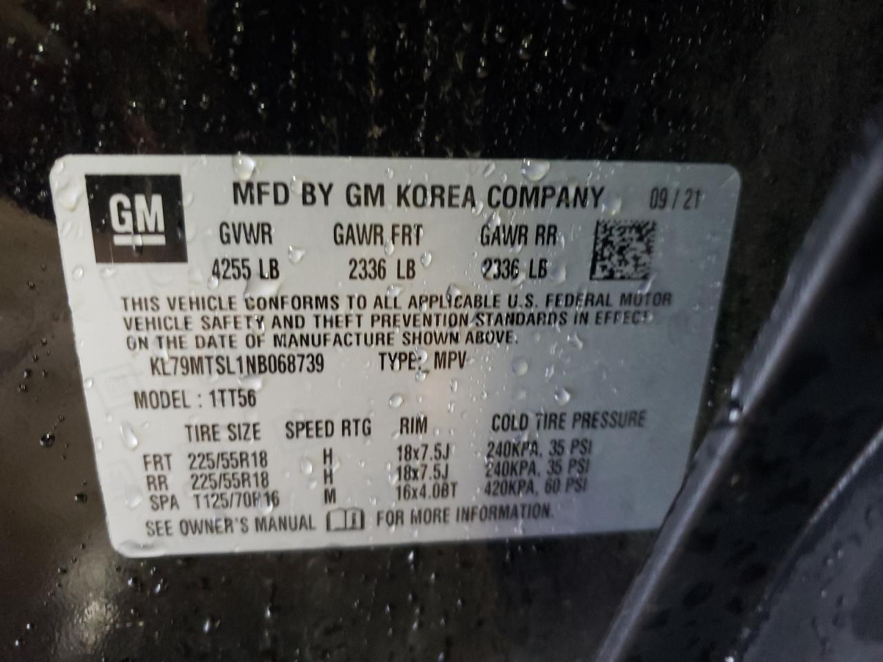 2022 CHEVROLET TRAILBLAZER RS VIN:KL79MTSL1NB068739