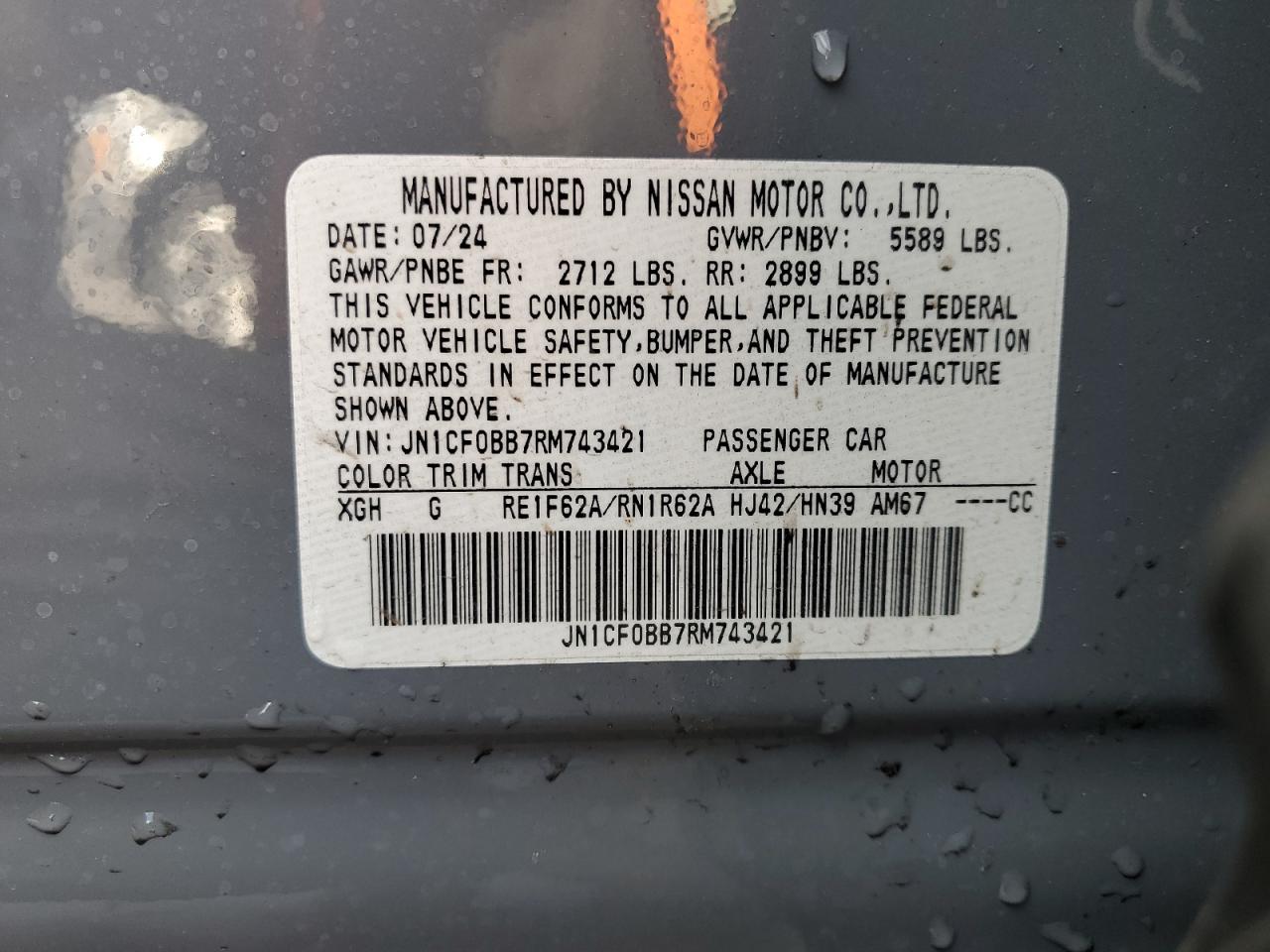 2024 NISSAN ARIYA ENGAGE VIN:JN1CF0BB7RM743421