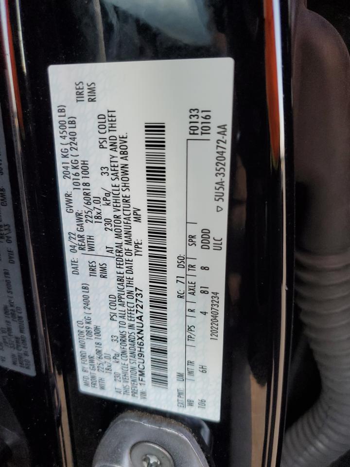 2022 FORD ESCAPE SEL VIN:1FMCU9H6XNUA72737