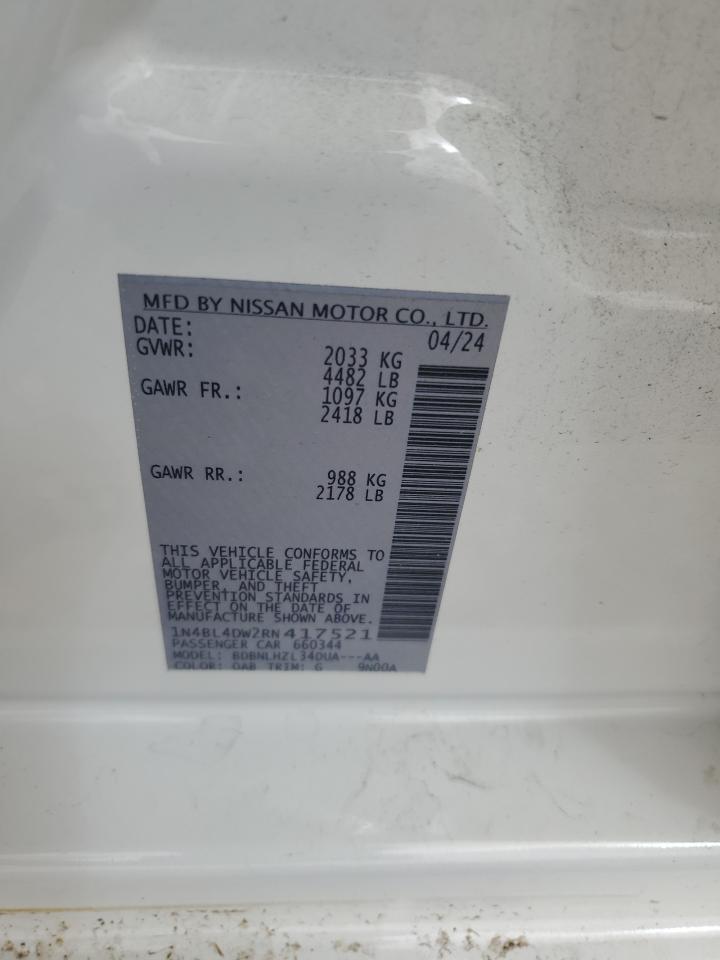 2024 NISSAN ALTIMA SV VIN:1N4BL4DW2RN417521