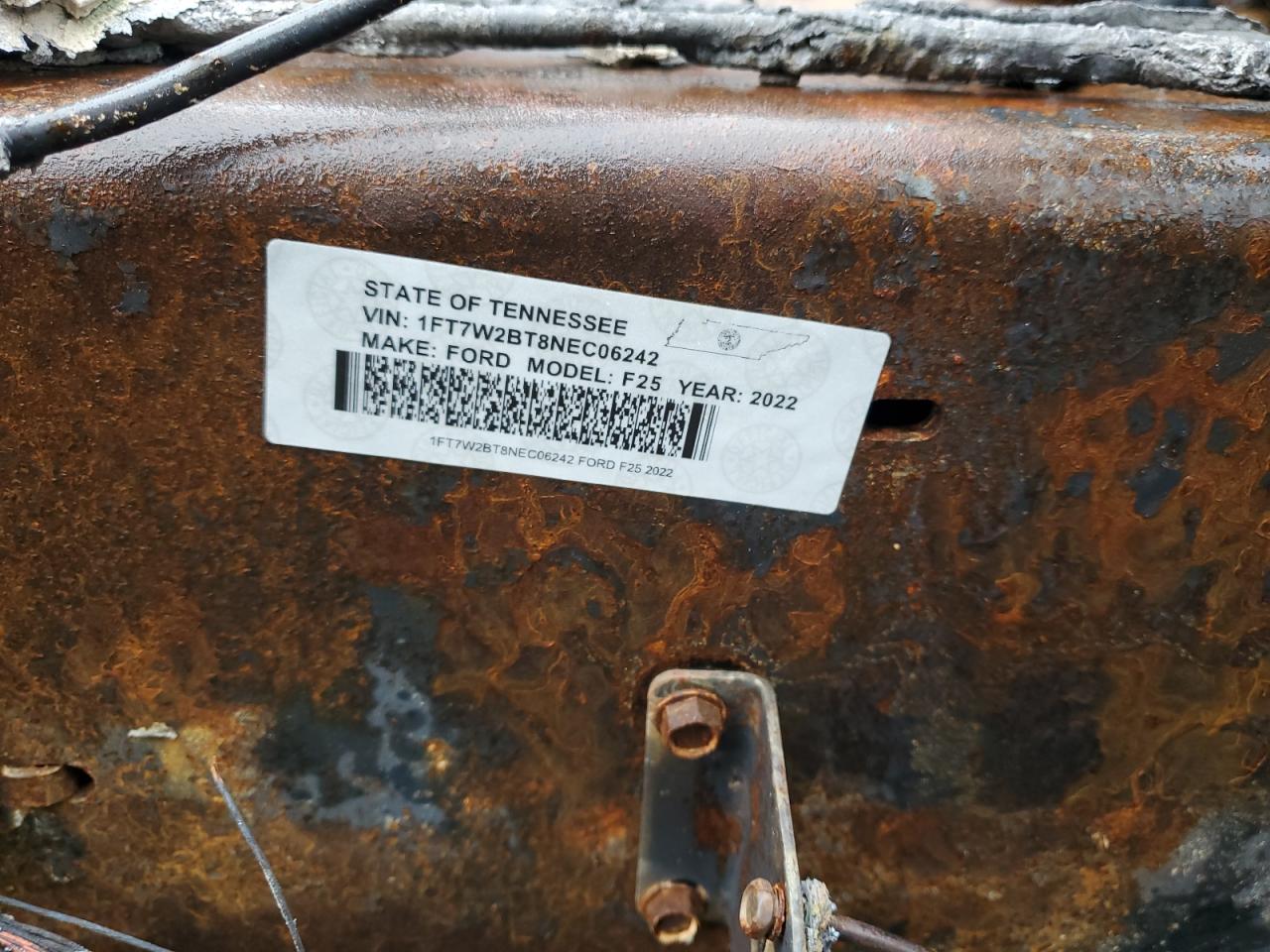 2022 FORD F250 SUPER DUTY VIN:1FT7W2BT8NEC06242
