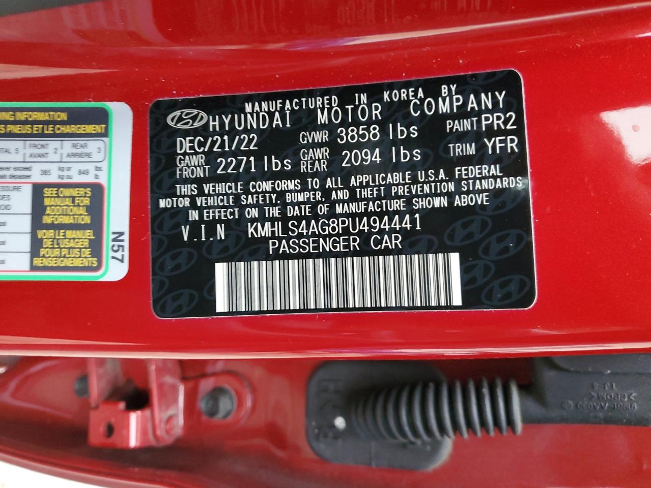 2023 HYUNDAI ELANTRA SEL VIN:KMHLS4AG8PU494441