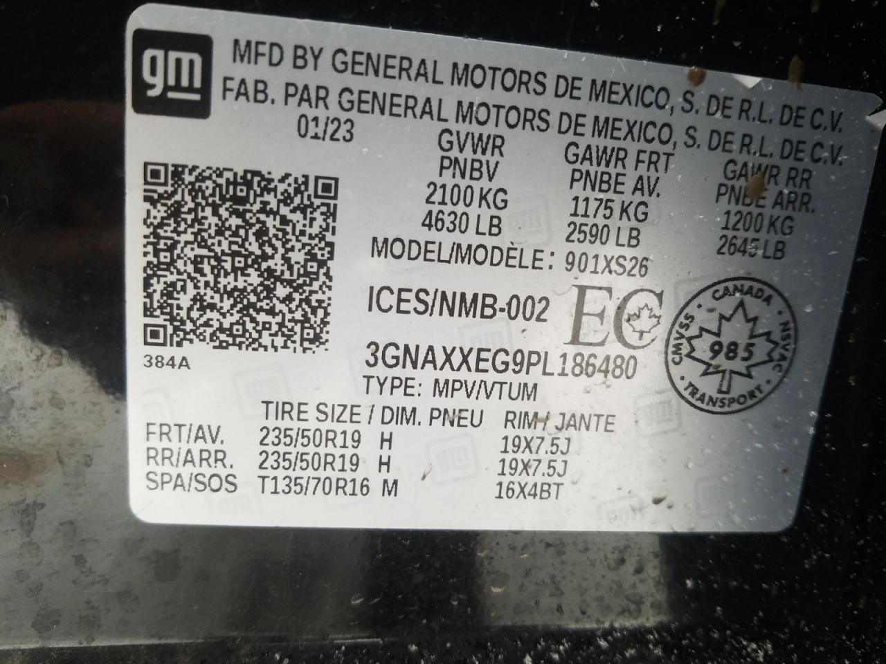 2023 CHEVROLET EQUINOX PREMIER VIN:3GNAXXEG9PL186480