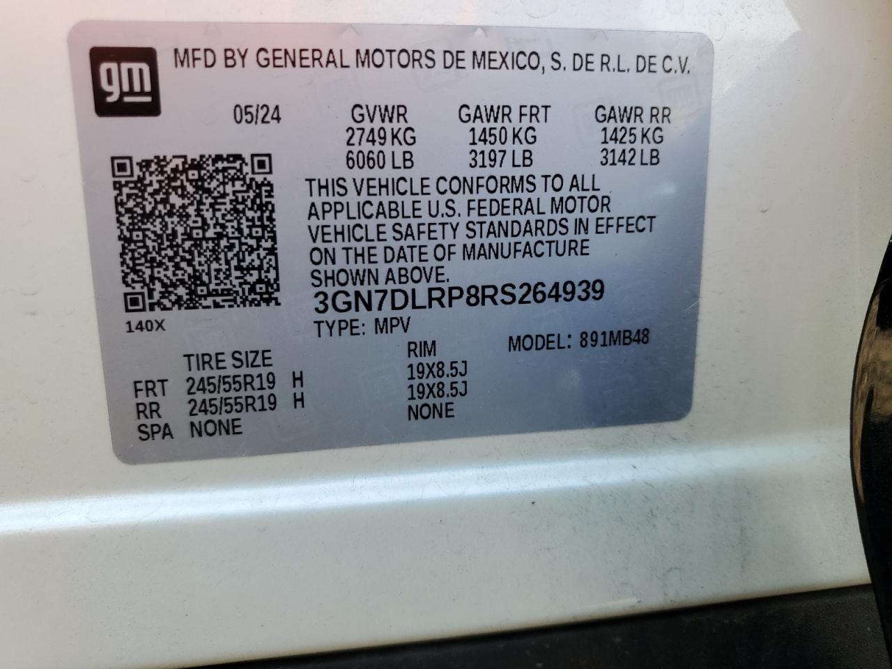 2024 CHEVROLET EQUINOX 2LT VIN:3GN7DLRP8RS264939