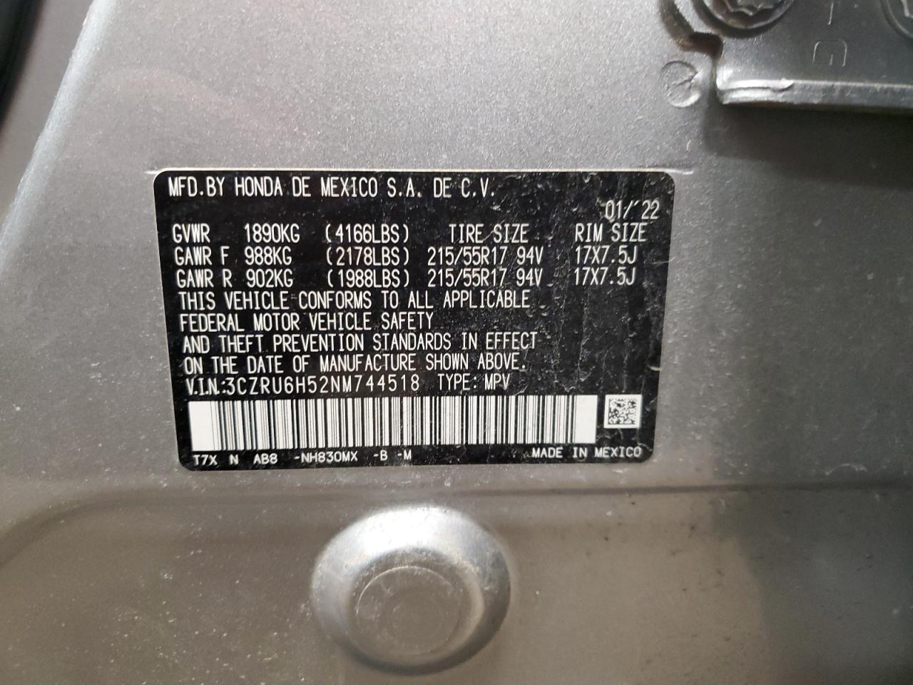 2022 HONDA HR-V EX VIN:3CZRU6H52NM744518